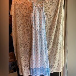 Blue and White Print Sleeveless Maxi Dress Size Large